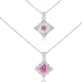 Square silver necklace with pink moissanite pendant and sparkling diamond halo - 1 Carat 6.5mm / Pink