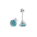 S925 sterling silver stud earrings with light blue round stone in three-prong setting - 6.5mm (2 Pcs) / Blue