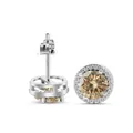 925 sterling zilveren halo oorknopjes met een 1 karaat champagne moissaniet - Lichtgeel
