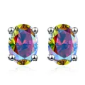 Pendientes de moissanita arcoíris ovalada en plata S925 con engaste de cuatro garras - Blanco AB
