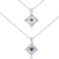 Square sterling silver pendant necklace with rainbow gemstone and shimmering crystals - 1 Carat 6.5mm / AB Color
