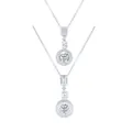 Front and back view of a 925 sterling silver necklace with a 5ct round moissanite halo pendant - White