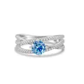 S925 sterling silver ring with blue moissanite gemstone and triple interlaced band - Size 5 / Sapphire Blue