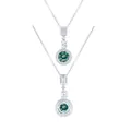 Silver necklace featuring round emerald green moissanite pendant with halo setting - Teal
