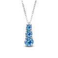 S925 silver necklace featuring three graduated round blue moissanite stones on a fine chain - 1 Carat 6.5mm / Sapphire Blue