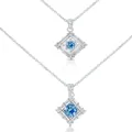 Blue moissanite S925 sterling silver square pendant necklace in bright silver finish - 1 Carat 6.5mm / Sapphire Blue
