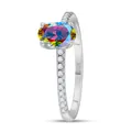 Macro shot of S925 hallmark on silver band with oval rainbow gemstone and side pavé stones - Size 5 / AB Rainbow