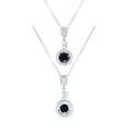 Silver necklace with 5-carat round black moissanite pendant and white diamond halo - Black