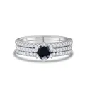 Conjunto de anillos de plata S925 con gema negra grande y detalles de piedras blancas finas - Negro