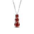 S925 sterling silver necklace featuring three graduated red round stones in a prong setting - 1 Carat 6.5mm / Garnet Red