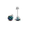 Boucles d'oreilles en argent S925 avec pierres irisées rondes et serti à trois griffes - 5mm (2 Pcs) / Arc-en-ciel