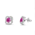 S925 sterling zilveren klaver oorbellen met een sprankelende rozerode hoofdsteen - 0.5 Karaat (5mmx2 stuks) / Roze met Witte Facet