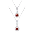 Sterling silver necklace featuring a round red gemstone pendant with a sparkling halo - 5ct / Garnet Red