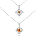 S925 sterling silver square pendant necklace with a round orange moissanite stone - 1 Carat 6.5mm / Lucky Red