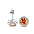 S925 sterling zilveren halo oorknopjes met 1 karaat oranje moissanite en vlindersluiting - Geluksrood