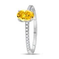 Exquisite S925 silver ring featuring an oval yellow gemstone with micro-pave side diamonds - Gold Yellow