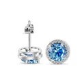 S925 sterling zilveren halo oorbellen met aquamarijn middensteen en witte steentjes - Saffierblauw