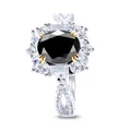 Detailed shot of S925 sterling silver ring with oval black stone and halo cubic zirconia - Black