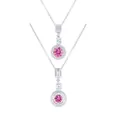 Silver O-chain necklace featuring a pink round halo moissanite pendant variant - 5ct / Pink