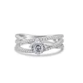 Elegant 925 sterling silver moissanite ring with multi-layer pavé bands and 4-prong setting - Size 5 / 100-Facet Cut