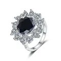 Elegant S925 silver ring featuring a 5ct pear-cut black gemstone and halo diamonds - Size 5 / Black