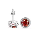 925 sterling zilveren oorknopjes met 1 karaat rode steen en halo van zirkonia - Granaatrood