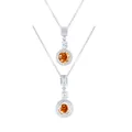 Sterling silver necklace with a 5ct round orange moissanite pendant and halo diamonds - 5ct / Lucky Red
