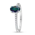 S925 silver oval mystic topaz ring with rainbow metallic luster and pavé accents - Size 5 / Rainbow