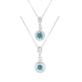 Silver necklace featuring a 5-carat round blue moissanite pendant with halo setting - 5ct / Original Blue