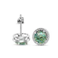 925 Sterling Zilveren Oorknopjes met 1 karaat Blauwe Moissaniet en Diamanten Halo - Cyaan met Witte Facet