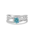 S925 sterling silver triple-layer cross ring with sky blue gemstone and white pavé accents - Size 5 / Original Blue