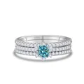Juego de tres anillos en plata 925 con moissanita azul claro y pavé de diamantes - Azul Original