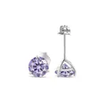 Boucles d'oreilles en argent S925 avec moissanite violette ronde et monture à 3 griffes - 5mm (2 Pcs) / Mauve Clair