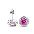 925 sterling zilveren oorknoppen met ronde roze moissaniet en een halo van diamanten - Roze met Witte Facet