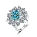 Elegant S925 silver ring featuring a 5-carat pear-cut blue moissanite in a floral design - Size 5 / Original Blue