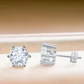 Boucles d'oreilles en argent S925 avec moissanite et serti classique à six griffes argent - 6.5mmx2 / Blanc