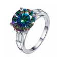 Elegant S925 sterling silver ring with 5ct round multicolor moissanite and side stones - Rainbow