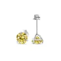 Puces d'oreilles classiques en argent S925 avec moissanite jaune sertie à trois griffes - 5mm (2 Pcs) / Jaune Citron