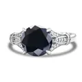 Sterling silver ring featuring a 3-carat black round cut moissanite with vintage filigree - US 5 / Black