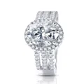 Lussuoso anello in argento S925 con moissanite ovale da 3ct e tripla fila di diamanti - US 5 / Bianco