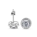 Klassieke 925 sterling zilveren halo oorknopjes met ronde moissanite edelstenen - Wit met Witte Facet