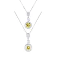 Silver halo necklace with round yellow moissanite pendant and pavé set diamonds - 5ct / Lemon Yellow