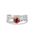 Three-layer S925 sterling silver ring with a large red round gemstone and pavé accents - Size 5 / Red