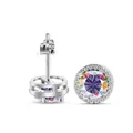 925 sterling zilveren oorknopjes met 1 karaat ronde regenboog moissanite stenen - AB Regenboog