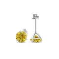 Clous d'oreilles classiques en argent S925 avec moissanite jaune 1 carat coupe ronde - 5mm (2 Pcs) / Jaune d'Or