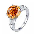 Elegant S925 silver ring featuring a 5-carat orange moissanite with side baguettes - Lucky Red