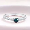 S925 sterling silver moissanite ring with classic four-prong setting and rainbow luster - Rainbow