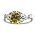 Vintage S925 silver ring featuring a 3ct yellow-green moissanite with pavé accents - US 5 / Yellow-Green