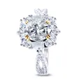 Luxury oval solitaire ring with halo set stones and S925 engraved band detail - Size 5 / White