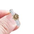 Elegant 925 silver ring featuring a round brown moissanite in a classic six-prong setting - Original Yellow